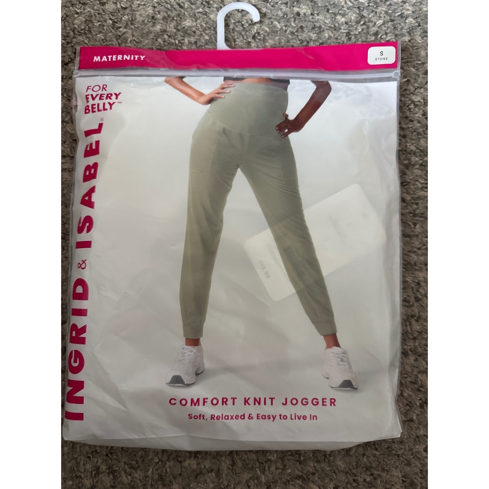 Ingrid & Isabel Maternity Comfort Knit Jogger Stone Green Over Belly Small NIP